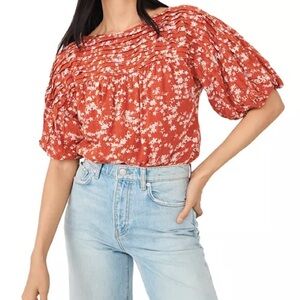 FREE PEOPLE Dessa Floral Print Pleated Bodysuit